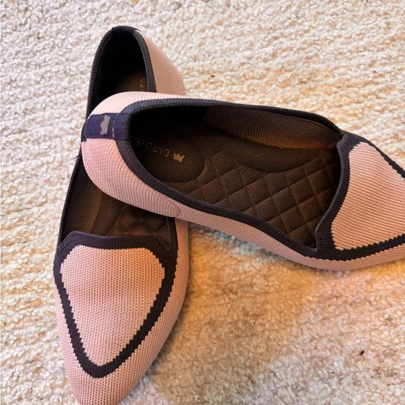 Birdies Blackbird Flats Size 7 Antique Pink Navy Trim Comfort Loafers - Picture 5 of 10